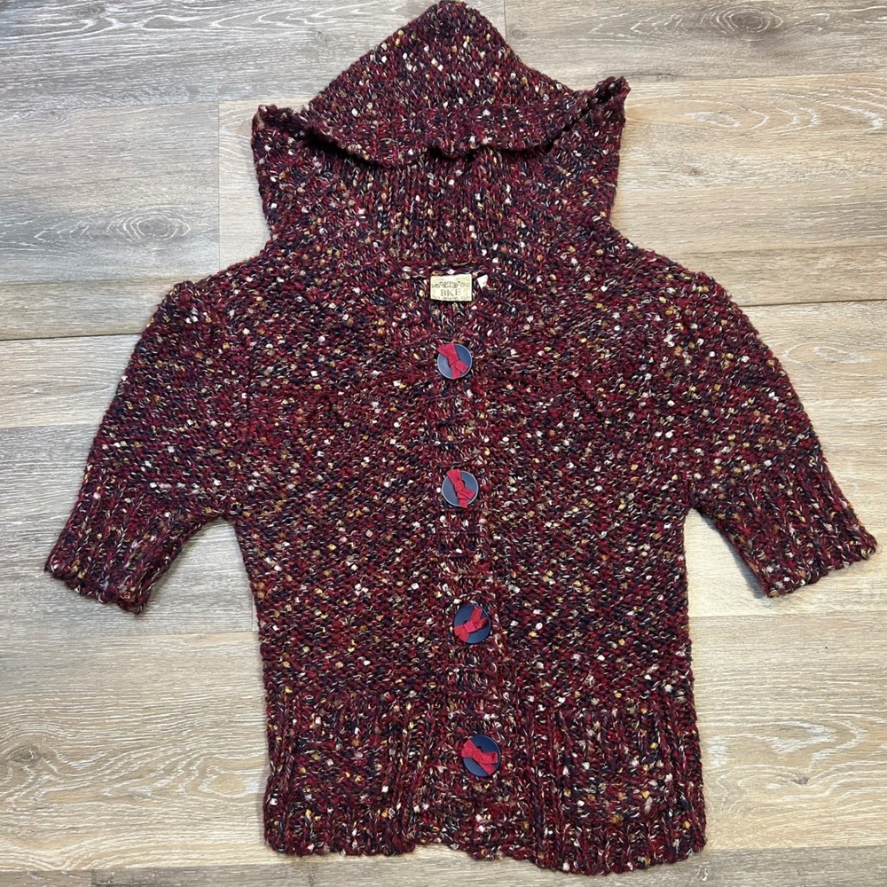 BKE Womens‎ Chunky Hooded Cardigan Short Sleeve Burgundy Medium